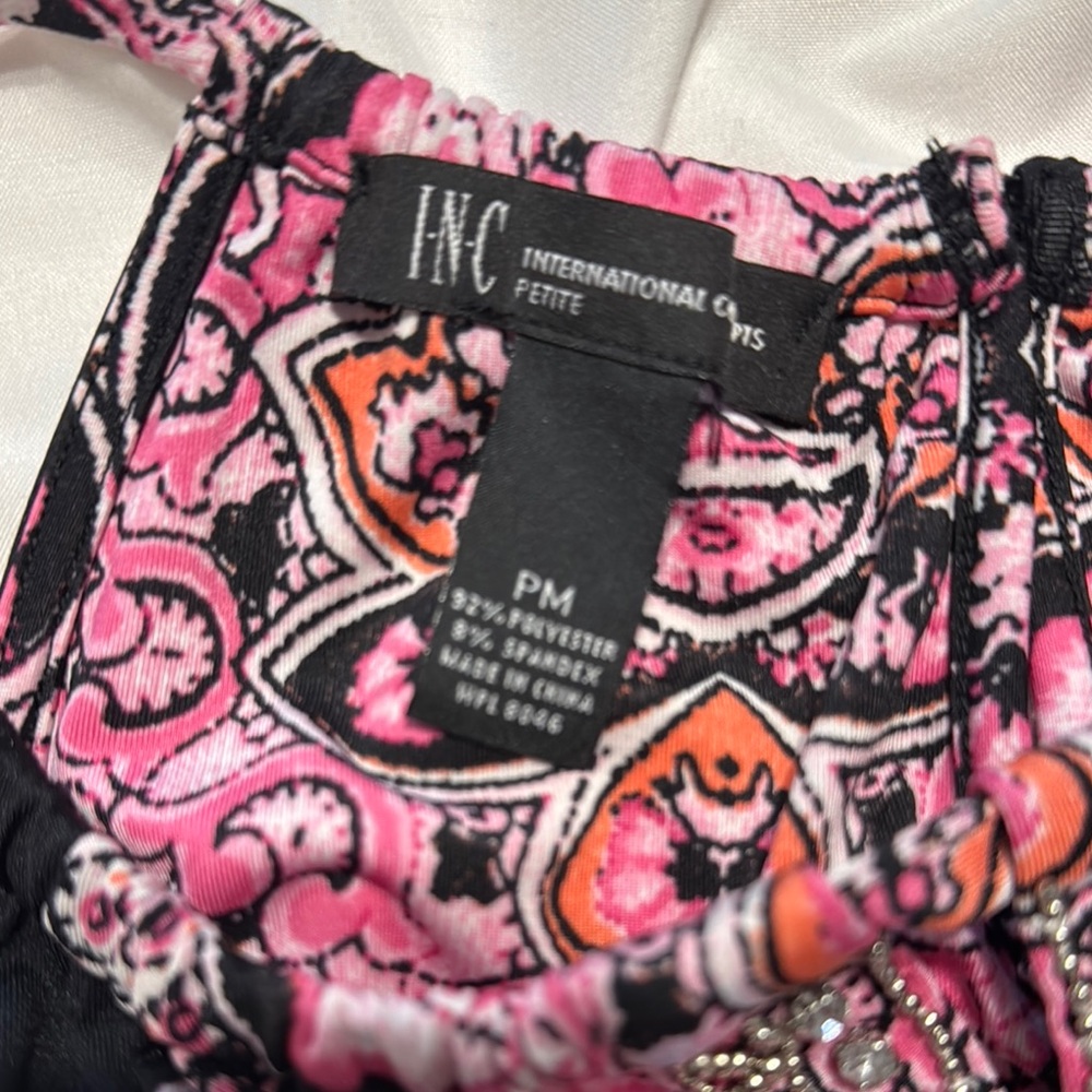 INC Black and Pink Paisley Dress with Rhinestones 0075